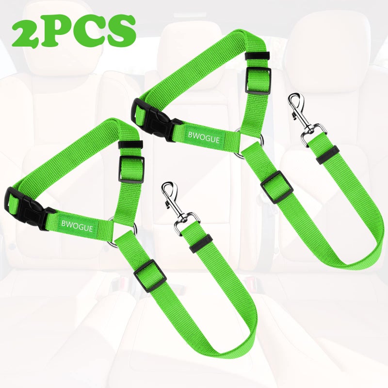 BWOGUE 2 Packs Dog Cat Safety Seat Belt Strap Car Headrest Restraint Adjustable Nylon Fabric Dog Restraints Vehicle Seatbelts Harness Green - Image 2